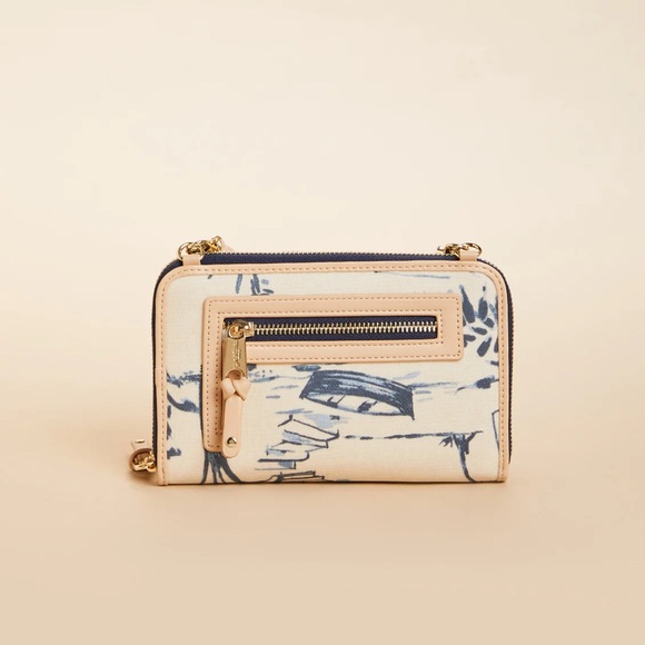 Spartina 449 Tan and Blue Seascape Crossbody Purse - Picture 1 of 12